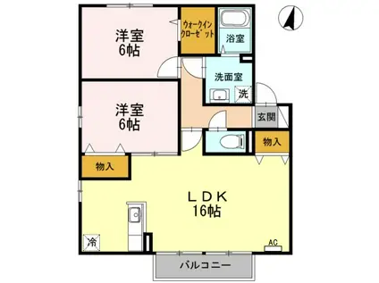 クニーズコート D棟(2LDK/1階)の間取り写真