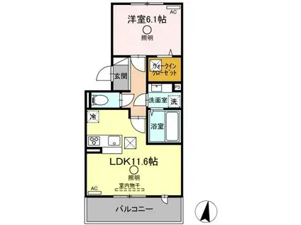 クレリア(1LDK/1階)の間取り写真