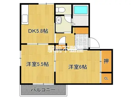 パーク・フラッツ B棟(2DK/1階)の間取り写真