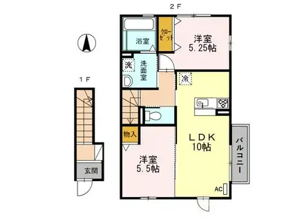 プラトーパルクA(2LDK/2階)の間取り写真