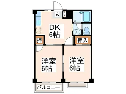 レジデンスササハラ(2DK/1階)の間取り写真