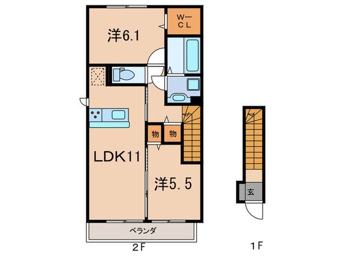 チェリーハウスIIA棟(2LDK/2階)の間取り写真