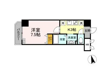 アンクレージュ西船橋(1K/6階)の間取り写真