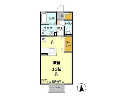 レセンテ新田原II(ワンルーム/2階)の間取り写真