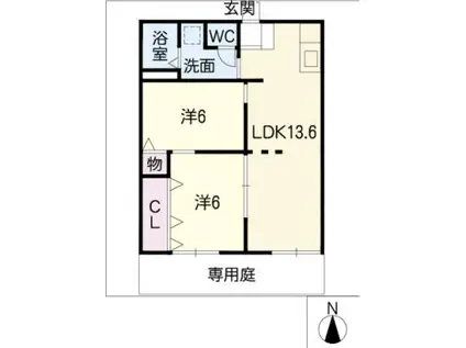 パインハイツC(2LDK/1階)の間取り写真
