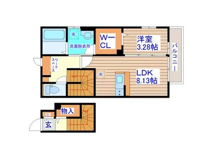 ドゥ・薬師堂 B(1LDK/2階)の間取り写真