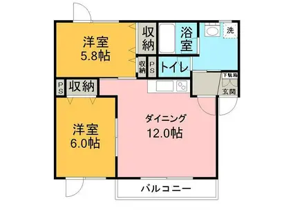 サンシャインII番館(2DK/1階)の間取り写真