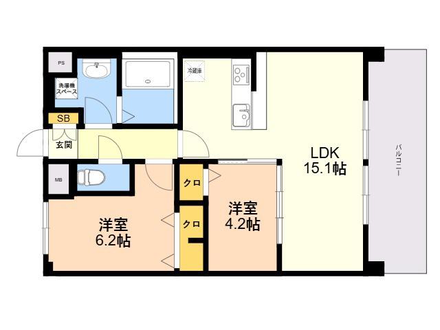 ALUNA箱崎(2LDK/11階)の間取り写真