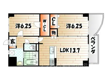 クルーズロワ天神(2LDK/5階)の間取り写真