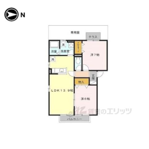 アンシャンテ葛城B(2LDK/1階)の間取り写真