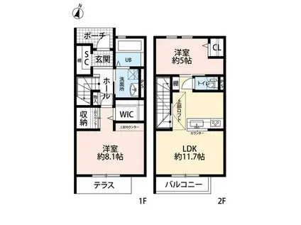 デュラ・カーサ・セーヌ竹丘(2LDK/1階)の間取り写真