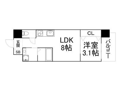 リヴィアス三明町(1LDK/3階)の間取り写真