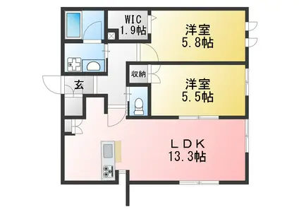 市川原木1丁目メゾン(2LDK/1階)の間取り写真