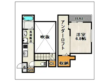 リヴェール周船寺(1K/2階)の間取り写真
