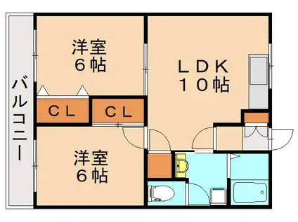 ハイツ岡部(2LDK/1階)の間取り写真
