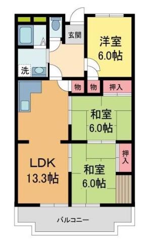 夙川ライムヴィラ(3LDK/4階)の間取り写真