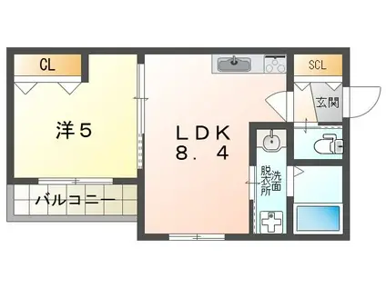 LUXE イーストI(1LDK/2階)の間取り写真