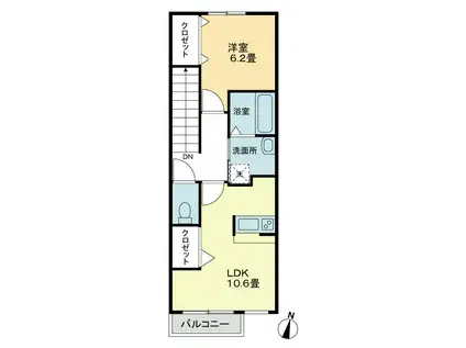フォブール工学部前(1LDK/2階)の間取り写真