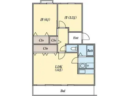 パラシオン有瀬(2LDK/1階)の間取り写真