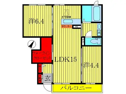 オーガスタ(2LDK/1階)の間取り写真