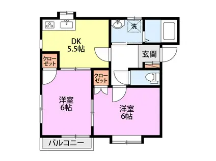 サンライズタウン(2DK/2階)の間取り写真