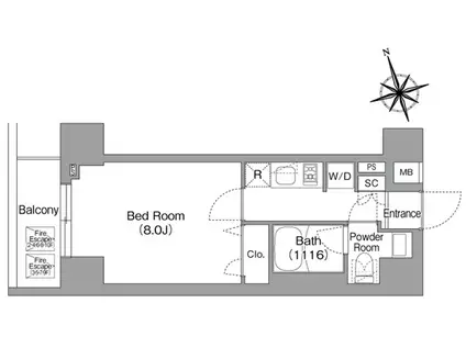 コンフォリア・リヴ八丁堀(1K/7階)の間取り写真