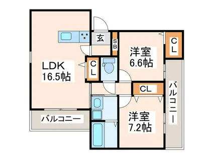 ムライチ・D-ROOM昭和町(2LDK/2階)の間取り写真
