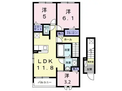 ブラウンヒルズ(2LDK/2階)の間取り写真