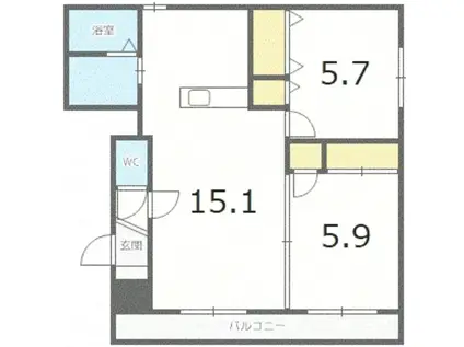グランヴィア西町(2LDK/3階)の間取り写真