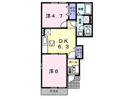 アヴニール遠賀(2DK/1階)の間取り写真