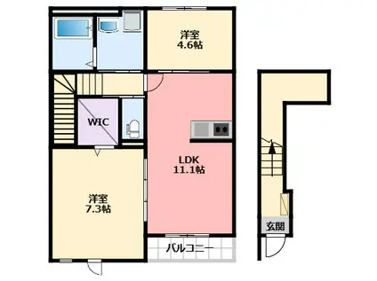 西宮市甲子園町アパート(2LDK/2階)の間取り写真