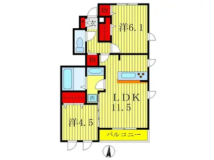 ピア F(2LDK/1階)の間取り写真