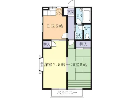 ハウスパルB(2DK/1階)の間取り写真