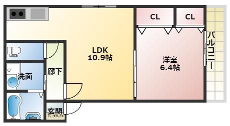 YHS末広町(1LDK/3階)の間取り写真