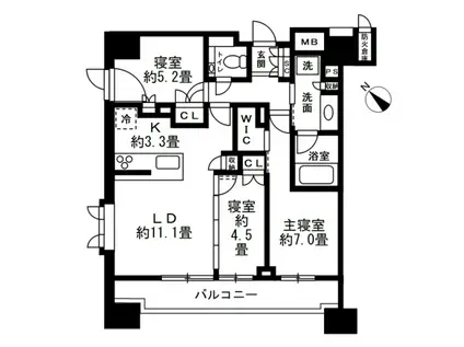 ドレッセ都立大学(3LDK/3階)の間取り写真