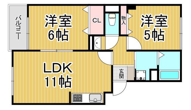 ビューラー藤木(2LDK/1階)の間取り写真