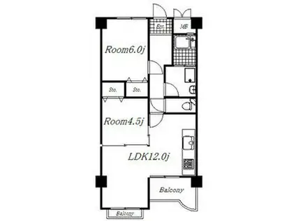 第2水野マンション(1LDK/3階)の間取り写真