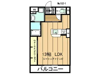 チェリーコート(ワンルーム/2階)の間取り写真