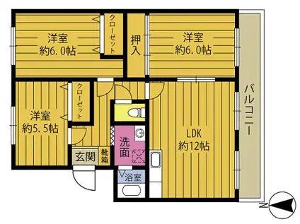 サニーレジデンス石垣B(3LDK/3階)の間取り写真