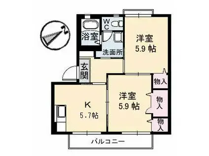 ディアスC棟(2K/2階)の間取り写真