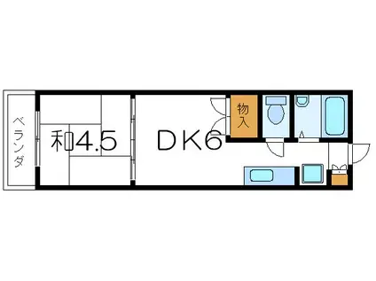 カーサ第1宇喜田1号棟(1DK/7階)の間取り写真