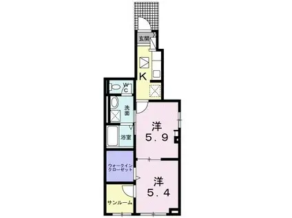 ザ・ビレッジグリーン福岡町II(2K/1階)の間取り写真