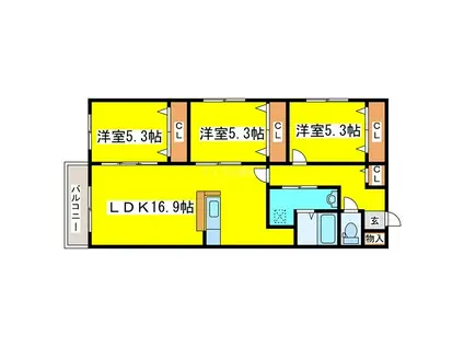 ZABO HILLS KITAHIROSHIMAーI(3LDK/3階)の間取り写真