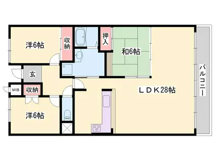 ロイヤルステイツ東辻井(3LDK/2階)の間取り写真