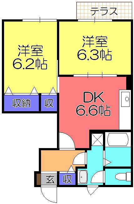 ベル エトワル(2DK/1階)の間取り写真