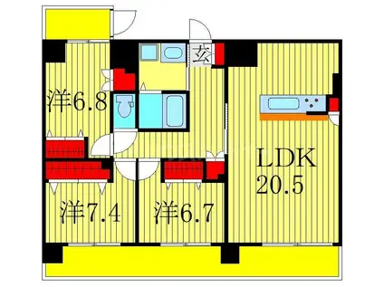 つくばエクスプレス 流山おおたかの森駅 徒歩2分 10階建 築8年(3LDK/9階)の間取り写真