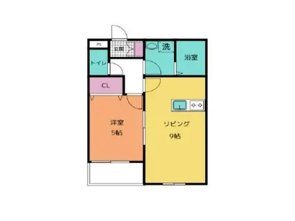 メゾンクレール東大利(1LDK/2階)の間取り写真