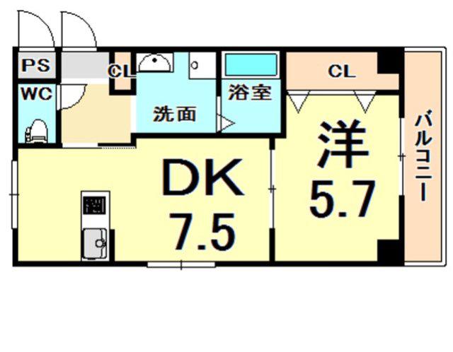 シロハイヌ西難波(1DK/1階)の間取り写真
