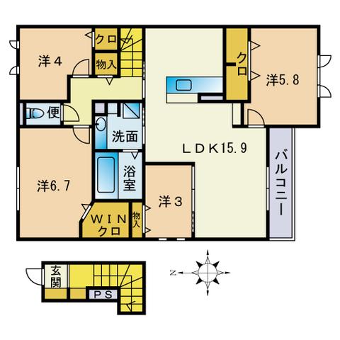グリシーヌ K(4LDK/2階)の間取り写真