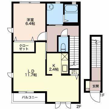 パルテールA(1LDK/2階)の間取り写真